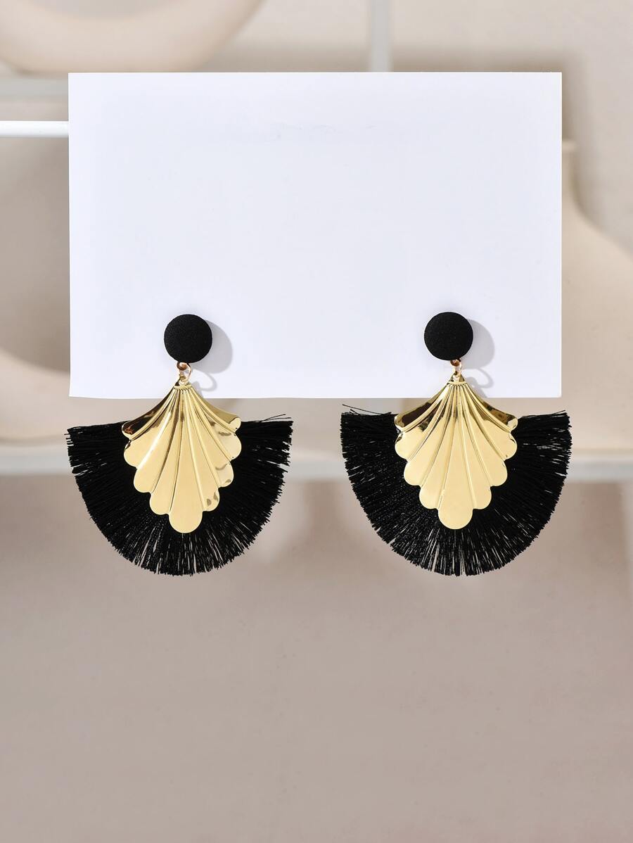 Tassel Drop Earrings - Black - View 1