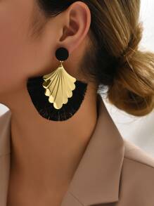 Tassel Drop Earrings - Black - View 2