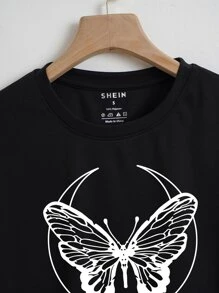 SHEIN EZwear Camiseta crop con estampado de mariposa - Negro - Ver 3