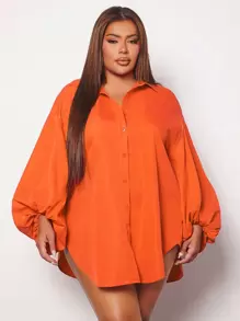 SHEIN SXY Shirt mit Laternenärmeln, gebogenem Saum