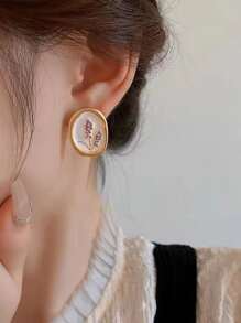 花朵细节几何耳钉 情人节款 - 彩色 - 查看 2