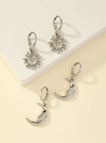 2pairs/set Sun & Moon Drop Earrings - Silver - View 3