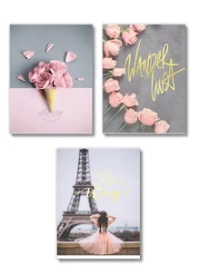 3-Panel Eiffel Tower & Flower Print Polyester Fiber Art Print Without Frame, Modern Style Pink & Gray Floral Painting Of A Little Girl's Back For Living Room, Bedroom, Study Room Decoration, Home Decor - Multicolor - View 5