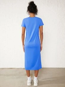 SHEIN BASICS Solid Split Thigh Tee Dress - Royal Blue - View 2