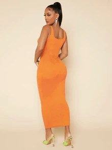 SHEIN SXY Solid Ruched Front Pencil Skirt - Orange - View 2