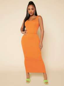 SHEIN SXY Solid Ruched Front Pencil Skirt - Orange - View 3