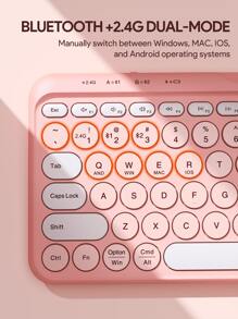JMMO Teclado inalámbrico, teclado inalámbrico USB de 2.4GHz con 79 teclas de modo dual y teclas redondas, delgado y ligero, compatible con dispositivos Windows//Chrome OS/Android/IOS/TV - Rosa - Ver 5