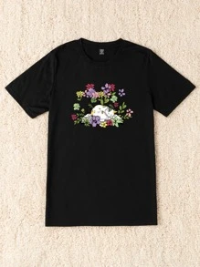 SHEIN Unity Plus Floral Print Tee - Black - View 3