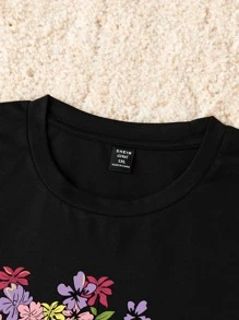 SHEIN Unity Plus Floral Print Tee - Black - View 4