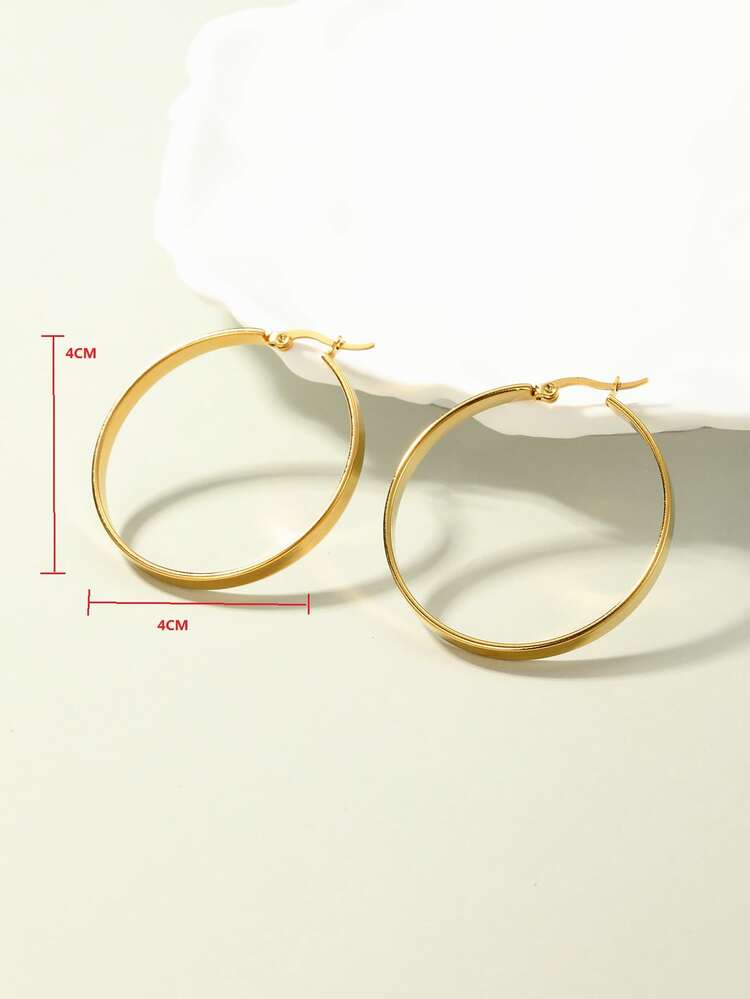 1pair Women's Simple Style Earrings - Yellow Gold - View 3