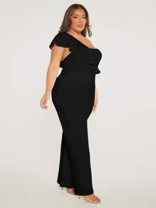 SHEIN SXY Mono de un hombro ribete con fruncido - Negro - Ver 4