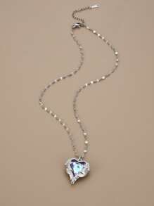 1pc Luxury Ocean Heart Stainless Steel Crystal Heart Necklace For Women, Suitable For Party, Daily Wear, European & American Style, Unique, Generous, Cubic Zirconia, Wedding Jewelry, Gift For Girl, Relative, Friend, Birthday, Valentine's Day, Gift For Lover - Silver - View 2