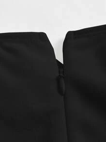 SHEIN MOD 素色前紐扣後背繫帶燈籠袖連衣裙 - 黑色 - 查看 4