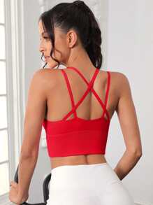 Yoga Basic 後背十字交叉運動型文胸 - 紅色 - 查看 2