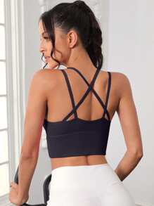 Easithlete Crisscross Back Sports Bra - Black - View 2