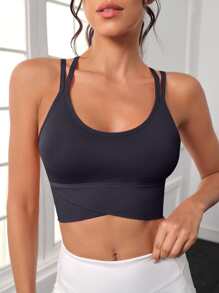 Easithlete Crisscross Back Sports Bra - Black - View 3