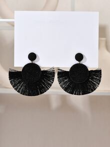2pcs Tassel Drop Earrings - Black - View 1