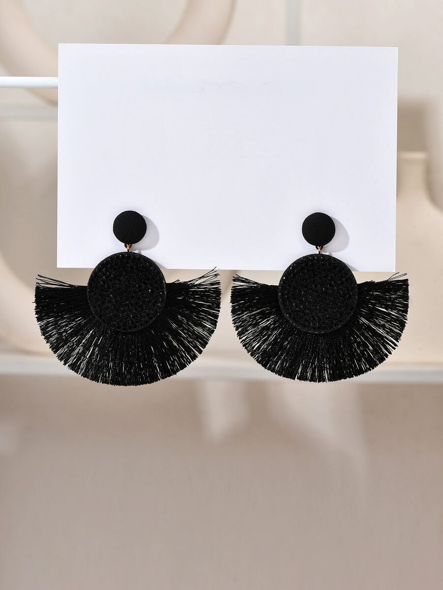 2pcs Tassel Drop Earrings - Black - View 1