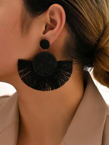 2pcs Tassel Drop Earrings - Black - View 2
