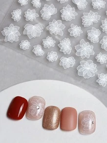 1sheet 3D Translucence Sticker For Nail Art Bloom Flower Nails Design Foils Nail Sliders For Manicure Nail Stickers DIY Nail Supplies - White - View 1