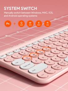 JMMO Wireless Keyboard,2.4GHz USB Wireless Keyboard With Dual Mode Round Keys Keyboard,Support Devices For Windows/Chrome OS/Android/IOS/TV - Pink - View 5