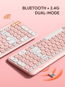 JMMO Wireless Keyboard,2.4GHz USB Wireless Keyboard With Dual Mode Round Keys Keyboard,Support Devices For Windows/Chrome OS/Android/IOS/TV - Pink - View 4