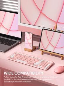 JMMO Wireless Keyboard,2.4GHz USB Wireless Keyboard With Dual Mode Round Keys Keyboard,Support Devices For Windows/Chrome OS/Android/IOS/TV - Pink - View 3