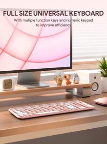 JMMO Wireless Keyboard,2.4GHz USB Wireless Keyboard With Dual Mode Round Keys Keyboard,Support Devices For Windows/Chrome OS/Android/IOS/TV - Pink - View 2