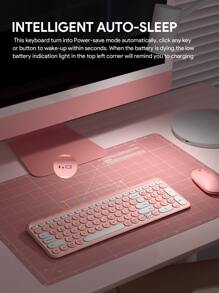 JMMO Wireless Keyboard,2.4GHz USB Wireless Keyboard With Dual Mode Round Keys Keyboard,Support Devices For Windows/Chrome OS/Android/IOS/TV - Pink - View 7