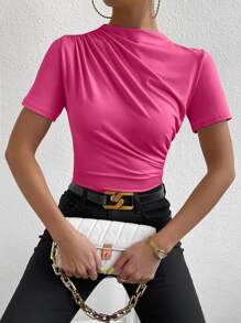 RosyDaze Solid Ruched Slim Fit Tee