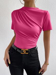 RosyDaze Solid Ruched Slim Fit Tee