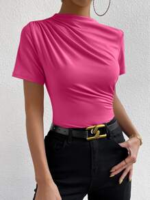 RosyDaze Solid Ruched Slim Fit Tee