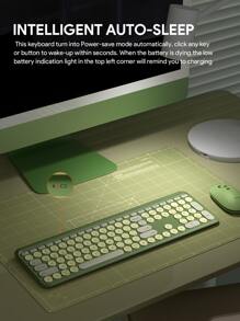 JMMO 无线键盘，2.4GHz USB 无线键盘，带 112 键双模式圆键键盘，支持 Windows/Chrome OS/Android/IOS/Apple 设备圣诞礼物，秋冬必备品 - 綠色 - 查看 7