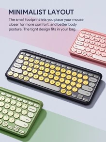 JMMO Wireless Keyboard,2.4GHz USB Wireless Keyboard With 79-Keys Dual Mode Round Keys Keyboard,Slim & Lightweight Support Devices For Windows/Chrome OS/Android/IOS/TV - Yellow - View 3