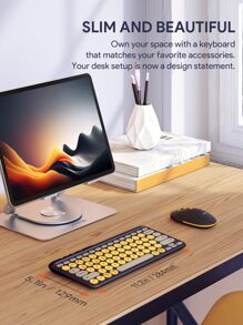 JMMO Wireless Keyboard,2.4GHz USB Wireless Keyboard With 79-Keys Dual Mode Round Keys Keyboard,Slim & Lightweight Support Devices For Windows/Chrome OS/Android/IOS/TV - Yellow - View 7