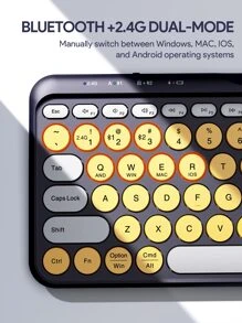 JMMO Wireless Keyboard,2.4GHz USB Wireless Keyboard With 79-Keys Dual Mode Round Keys Keyboard,Slim & Lightweight Support Devices For Windows/Chrome OS/Android/IOS/TV - Yellow - View 5