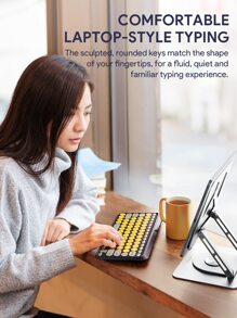 JMMO Wireless Keyboard,2.4GHz USB Wireless Keyboard With 79-Keys Dual Mode Round Keys Keyboard,Slim & Lightweight Support Devices For Windows/Chrome OS/Android/IOS/TV - Yellow - View 6
