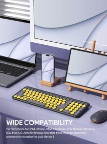 JMMO 无线键盘，2.4GHz USB 无线键盘，带 100 键双模圆键键盘，支持 Windows/Chrome OS/Android/IOS/Apple TV 设备 K205 三区绿色圣诞礼物，秋冬必备品 - 黃色 - 查看 3