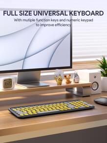 JMMO 无线键盘，2.4GHz USB 无线键盘，带 100 键双模圆键键盘，支持 Windows/Chrome OS/Android/IOS/Apple TV 设备 K205 三区绿色圣诞礼物，秋冬必备品 - 黃色 - 查看 2