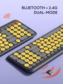 JMMO 无线键盘，2.4GHz USB 无线键盘，带 100 键双模圆键键盘，支持 Windows/Chrome OS/Android/IOS/Apple TV 设备 K205 三区绿色圣诞礼物，秋冬必备品 - 黃色 - 查看 4