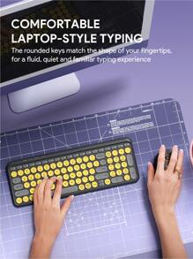 JMMO 无线键盘，2.4GHz USB 无线键盘，带 100 键双模圆键键盘，支持 Windows/Chrome OS/Android/IOS/Apple TV 设备 K205 三区绿色圣诞礼物，秋冬必备品 - 黃色 - 查看 6