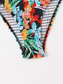 SHEIN Swim Conjunto de bikini de verano con estampado floral y tropical y ribete de volantes para playa - Multicolor - Ver 6