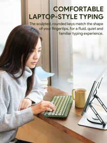 JMMO Wireless Keyboard, 2.4GHz USB Wireless Keyboard With 79-Keys Dual Mode Round Keys, Slim & Lightweight - Green - View 6