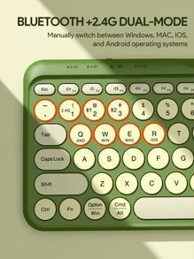 JMMO Wireless Keyboard, 2.4GHz USB Wireless Keyboard With 79-Keys Dual Mode Round Keys, Slim & Lightweight - Green - View 5