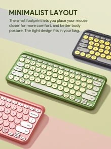 JMMO Wireless Keyboard, 2.4GHz USB Wireless Keyboard With 79-Keys Dual Mode Round Keys, Slim & Lightweight - Green - View 3