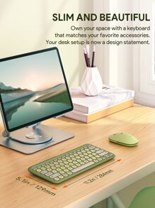 JMMO Wireless Keyboard, 2.4GHz USB Wireless Keyboard With 79-Keys Dual Mode Round Keys, Slim & Lightweight - Green - View 7