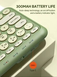 JMMO Wireless Keyboard, 2.4GHz USB Wireless Keyboard With 79-Keys Dual Mode Round Keys, Slim & Lightweight - Green - View 4