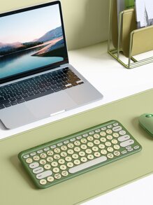 JMMO Wireless Keyboard, 2.4GHz USB Wireless Keyboard With 79-Keys Dual Mode Round Keys, Slim & Lightweight - Green - View 2