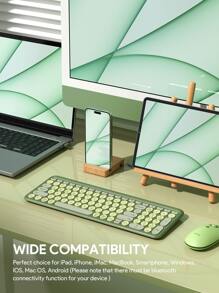 JMMO 无线键盘，2.4GHz USB 无线键盘，带 100 键双模圆键键盘，支持 Windows/Chrome OS/Android/IOS/Apple TV 设备 K205 三区绿色圣诞礼物，秋冬必备品 - 綠色 - 查看 3