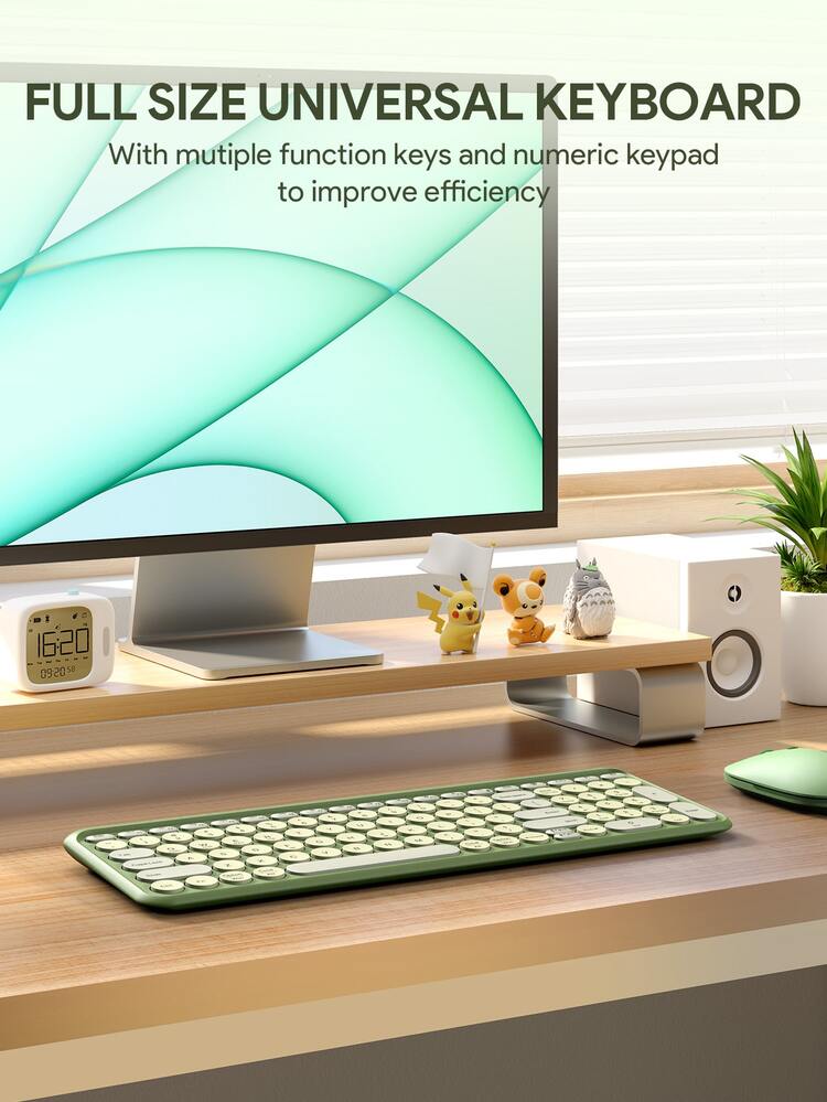 JMMO Wireless Keyboard,2.4GHz USB Wireless Keyboard With 100-Keys Dual Mode Round Keys Keyboard,Support Devices For Windows/Chrome OS/Android/IOS/ TV K205 Three Area Green - Green - View 2